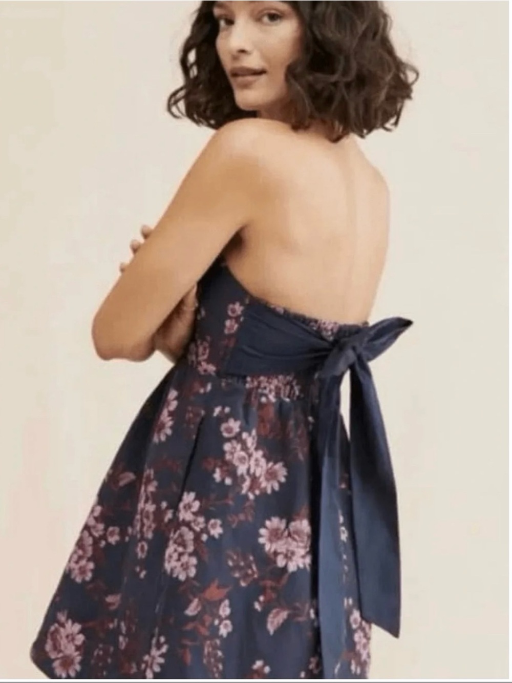 Free People Matilda Dress XL NWT Navy Floral Strapless Bow Mini